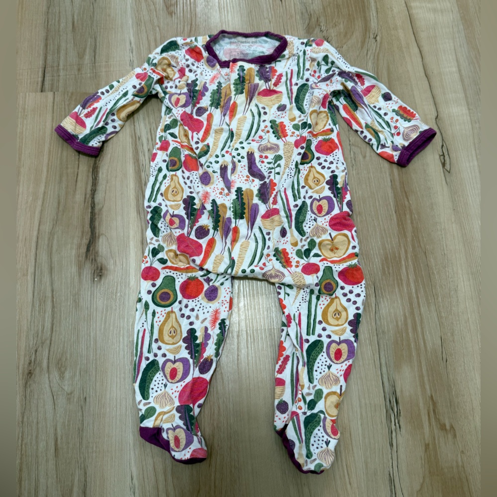 Magnetic Me Footie w/ Colorful Vegetable Print and ruffle bum